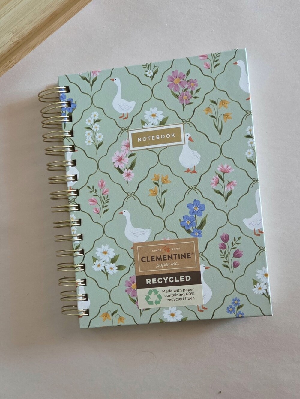 Clementine Goose Floral Frame Medium Hardcover Spiral Notebook Journal